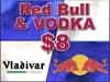 red bull + vodka, upper and downer